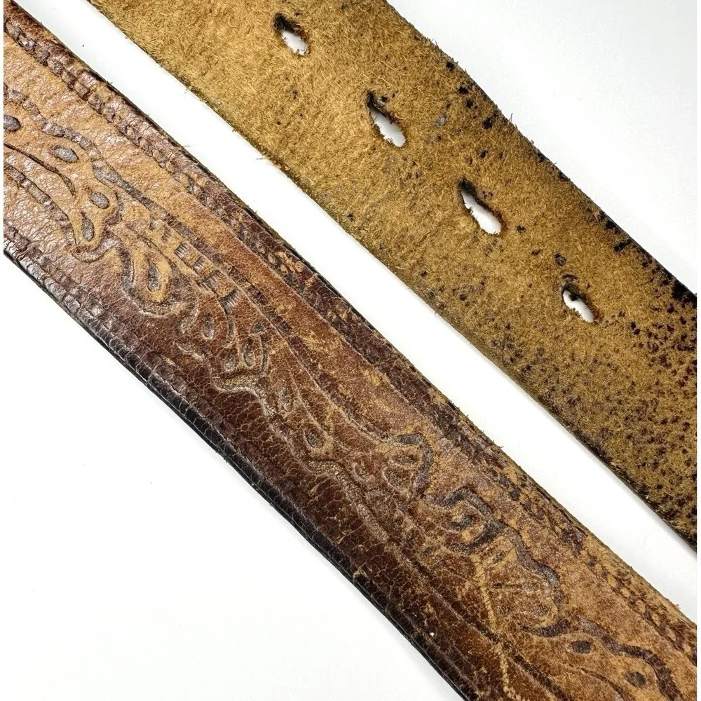 Vintage Levis 2235 Tooled Leather Belt Size 36 Brown Western Steerhide 1970s USA